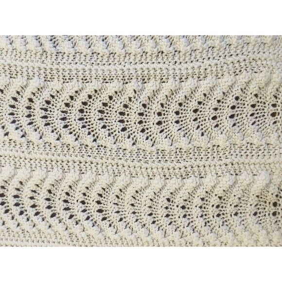 Afghan Knitted Throw Blanket 48X60" Old Shale Pattern Bohemian Retro White Boho - Picture 6 of 7